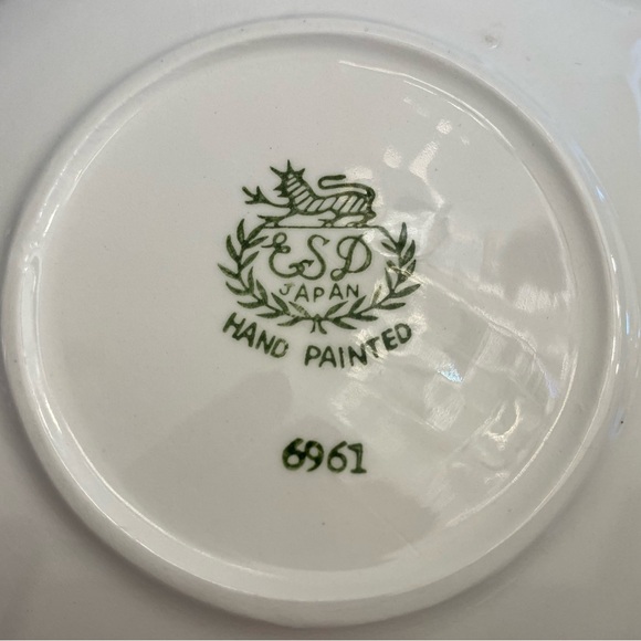 ESD JAPAN HAND PAINTED CERAMIC DOUBLE DISH WITH ROSE DECOR AND ROSE HANDLE - Picture 2 of 7